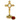 A polished brass cross-shaped reliquary with a round relic compartment and an ornate base. Back view showing the door removed. 