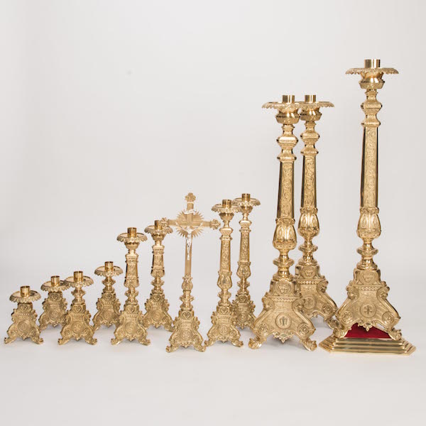 + Classic Pair of Brass Church Holy Family Altar Candlesticks + 24 ht. +